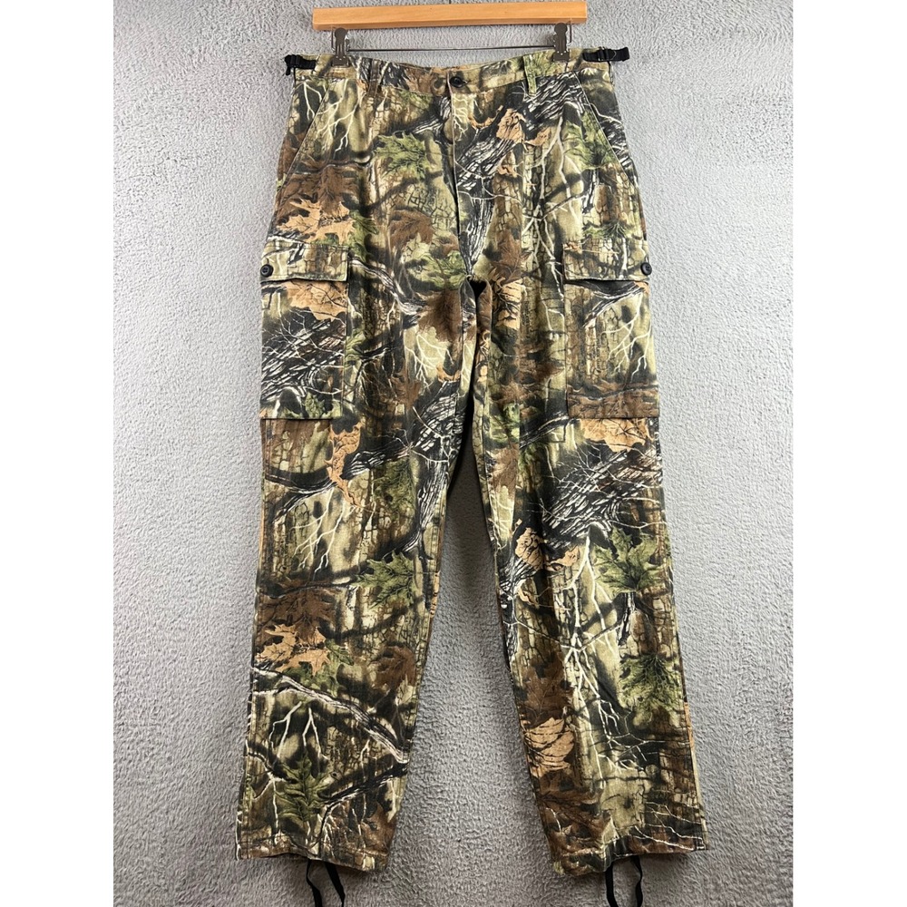 Mens Camouflage Cargo Pants XL Forest Camo Ramie Cotton Blend Adjustable Waist